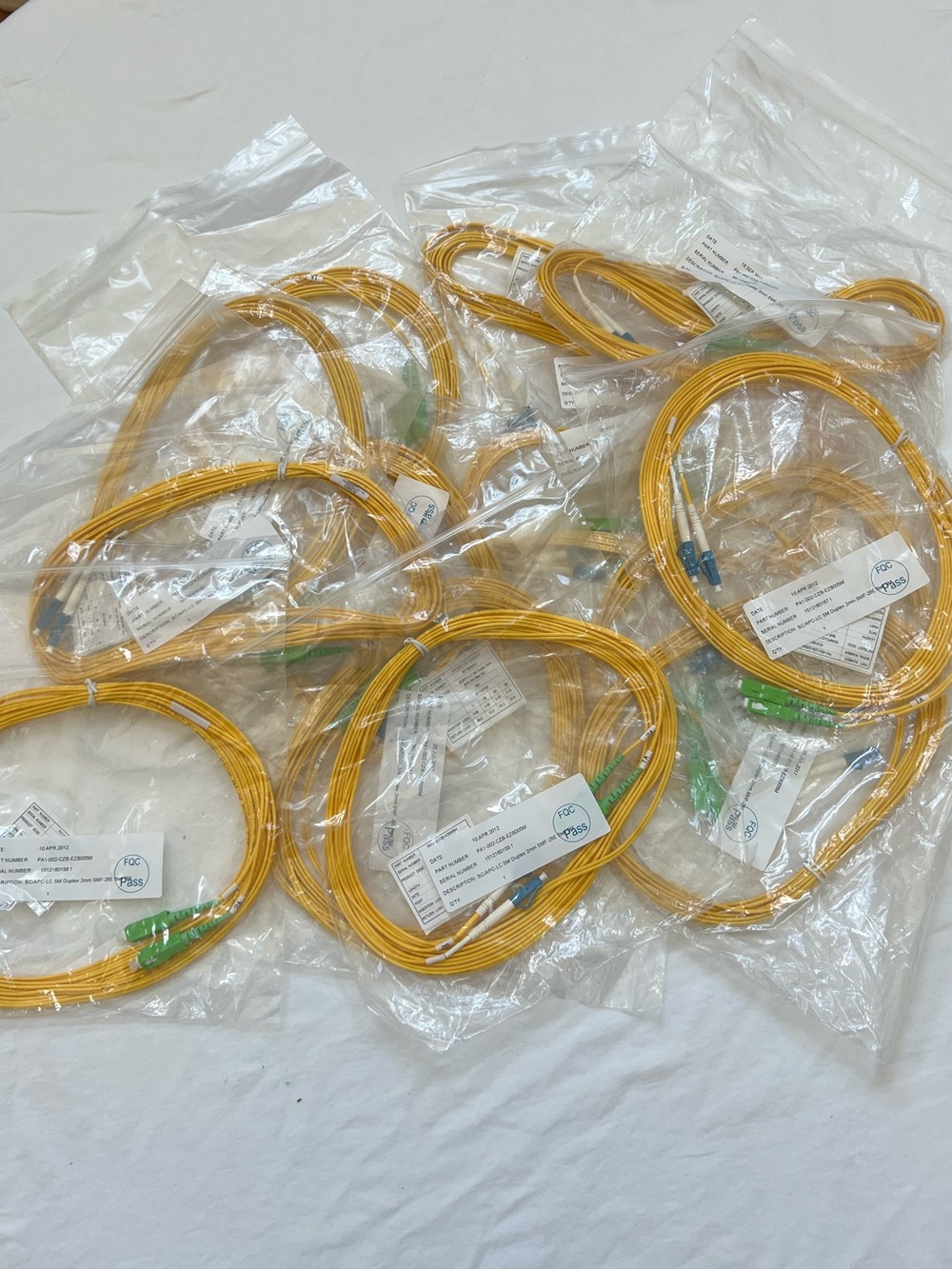 Fiber Jumpers LOT OF 13 5 Meter SC/APC-LC SM Duplex 2mm SMF-28E Fiber NEW
